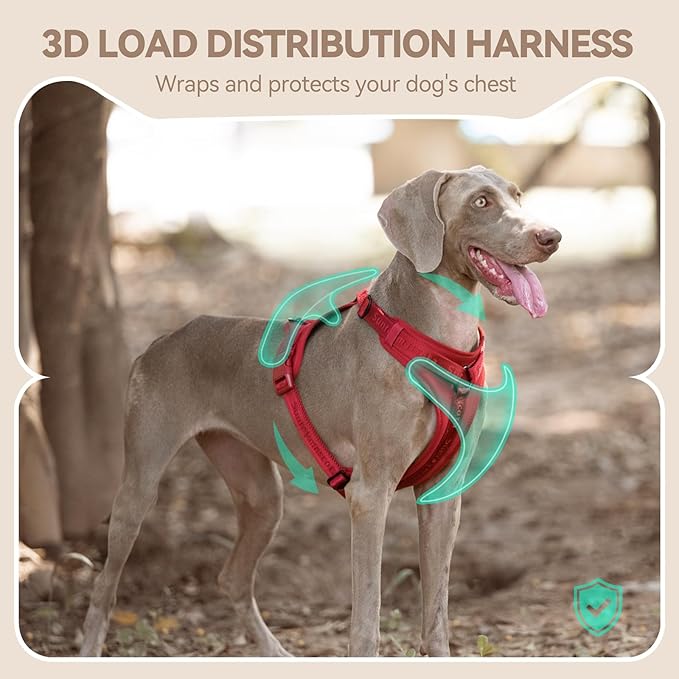 No Pull Dog Harness with Lycra, Three-Point Force Dispersion & 3D Padding, Adjustable Breathable Mesh for Small Medium Large Dogs(Burgundy Red,S)