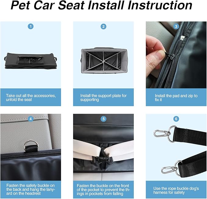 Dog Booster Seat for 2 Small/Medium Dogs, Dog Car Seat with 2 Safety Belt, Upgraded/PU Leather/Waterproof/Anti-Odour Puppy Car Seat