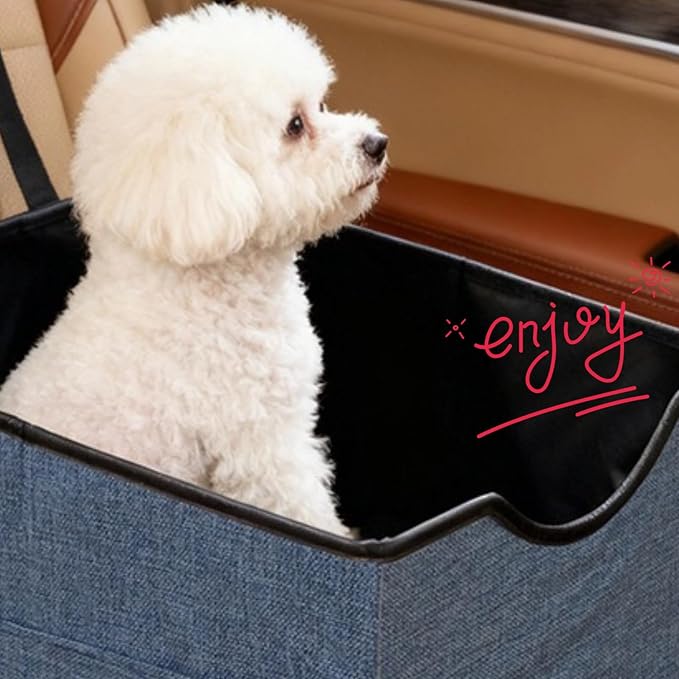 Portable Foldable Cat Dog Car Seat for Small Dogs Spacious Travel Bed with Clip-On Safety Leash Comfy Carseat with Storage Pockets Cat Puppy Car Travel Carrier Bed (Blue)