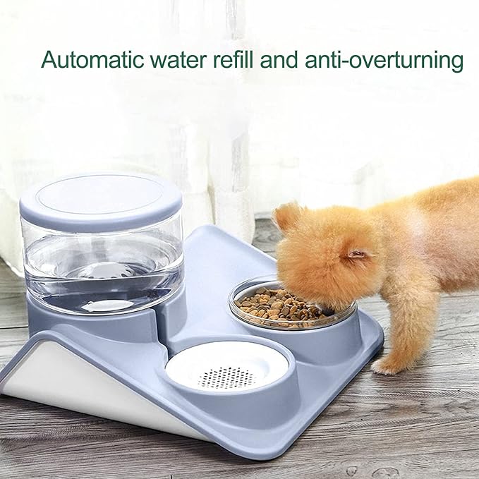 Pet Feeder, Detachable Cat 1.8L Automatic Water Dispenser Food Feeder Drinker Bowl, Pet Water Dispenser and Food Bowl Set for Dogs Cats and Small Animals (Rooftop Drinking