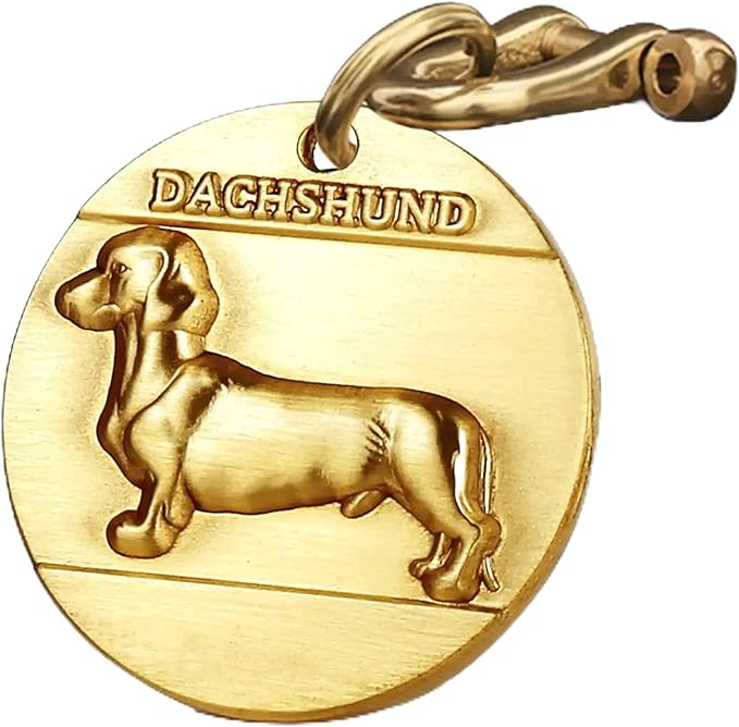 Vintage Pure Copper Pet ID Tags,Personalized Dog Tags,Three-Dimensional Relief Pet Pattern,Lettering on The Front and Back,Custom Pet Tags (B36-Dachshund)