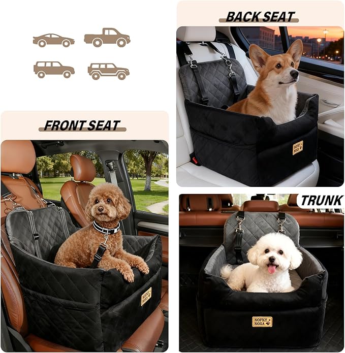 Pet Car Seat for Dogs & Cats - 17.8"×17.8"×18.9" - Supports Up to 35 lbs, Quilted Soft Fabric, Universal Fit for Most Cars/Trucks/SUVs, Secure & Comfortable Travel Cushion (Grey)