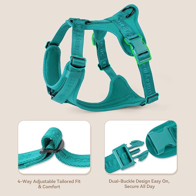 No Pull Dog Harness with Lycra, Three-Point Force Dispersion & 3D Padding, Adjustable Breathable Mesh for Small Medium Large Dogs(MARRS Green,XS)
