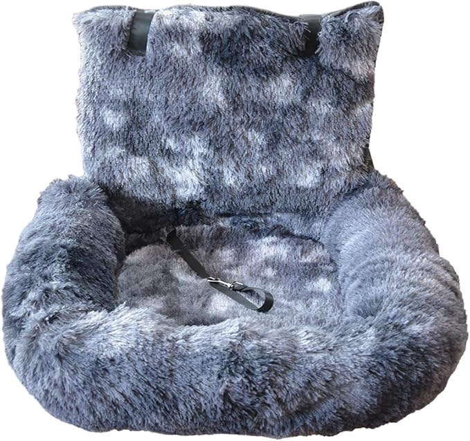 Plush Pet Car Seat – Booster Cushion Travel Cat Bed, Comfy Portable Pad | Secure Kennel for Puppy, Kitten, Dog, Cat, Vehicle Ride, Road Trip, Vet Visit, Camping Adventure, SUV Truck Backseat Comfort