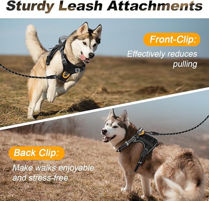 BARKBAY Service Dog Vest Tactical Dog Harness Medium Large Sized Dog Tags Personalized No Pull Adjustable Harness Reflective K9 Working Training Easy Control Military Molle System(Black,XL)