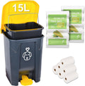 Outdoors Dog Poop Trash Can with Lid & 290PCS Waste Bags, Cute Dog Waste Trash Can for Yard, Home, Garden, Kitchen, 15 Litre Removable Inner Bin, Plastic Gray & Yellow