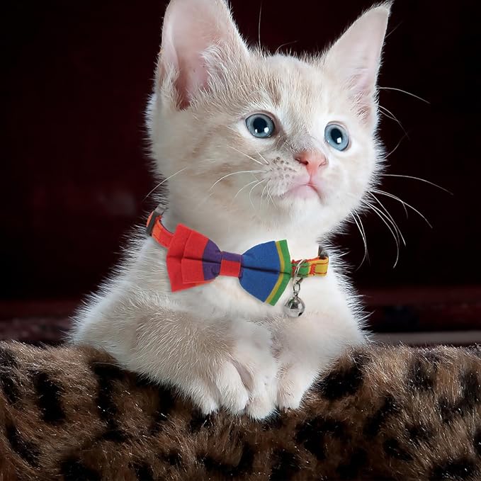 Beaupretty Dogs Bow Tie Rainbow Collar, Cute Cat Collar Adjustable Dog Cat Bowknot Collars with Bell for Cat Pet Supplies