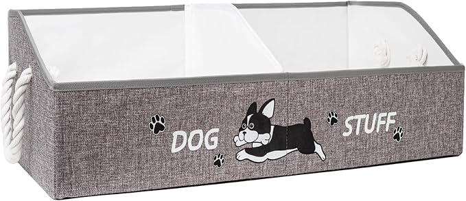 Large Dog Toy Basket with Handles, 28.5" Collapsible Multi-Purpose Hard Board Dog Toy box, Clothes, Dog toy storage (Grey,Cream)