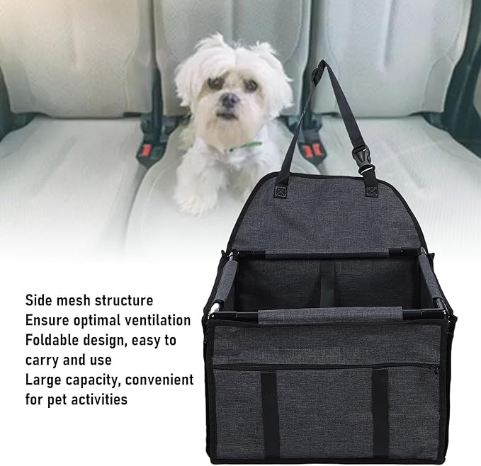Dog Car Seat, Oxford Cloth Pet Booster Seat with Breathable Mesh, Portable and Foldable, Water Proof Car Pet Bed for Travel Road Trip, Large Capacity, 39x39x27cm (Black Gray)