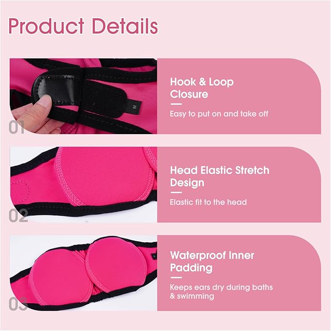 Dog Calming Hoodie,No Shake Ear Wraps for Dogs,Ear Cover for Noise Protection Anxiety Relief,Swim Cap Bath Blow Drying Headband,for Fireworks Grooming Bathing,Vet Visit,Rosered,M
