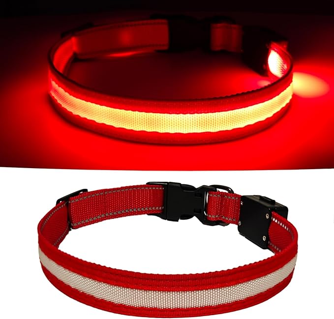 LED Dog Collar Light Up with 2025 Bright Beads & 300mAh Battery, Type-C Rechargeable Waterproof Dog Collar, 3 Flash Mode 15H for Night Safety, Adjustable Nylon Glow Collar for Small Medium Large Dogs