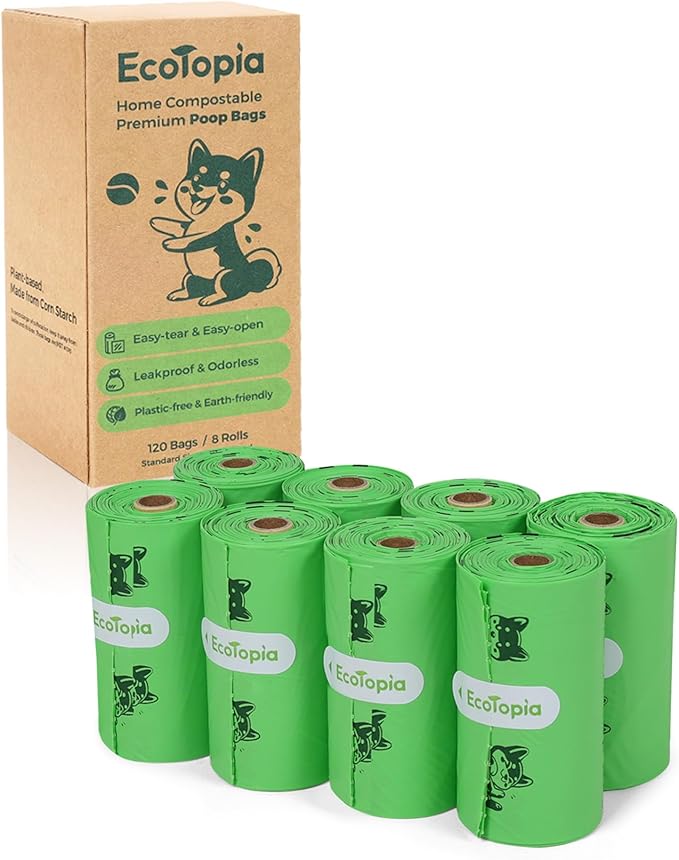 Biodegradable Dog Poop Bags, 120 Compostable Pet Waste Bags Rolls, Plant-Based & Plastic-Free, Extra Thick Leakproof, Unscented, ASTM D6400 & EN 13432 Compliant, Light Green