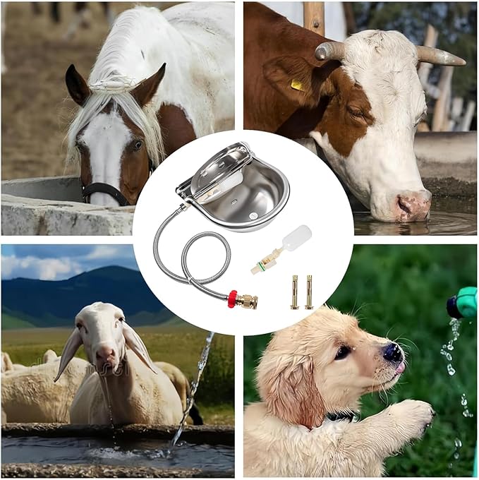 Automatic Dog Water Dispenser, 304 Stainless Steel Water Dispenser with Adjustable Float Valves, Large Capacity Drinking Water Trough for Dogs Cats Pets
