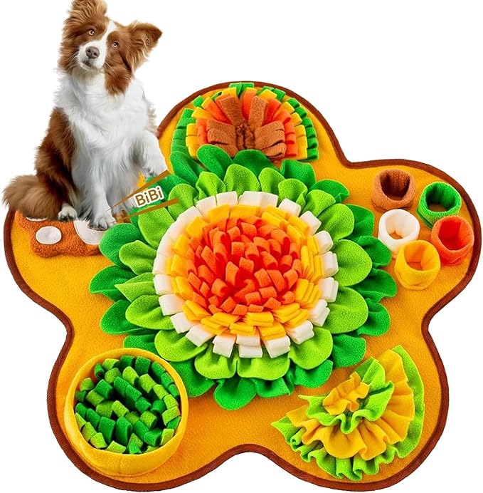 Orange Snuffle Mat for Dogs Pet Treats Feeding Mat for Small/Medium Breed Dogs,Non-Slip/Portable/Durable Interactive Dog Puzzle Toys,Foraging Skills & Encourages Nose-Work