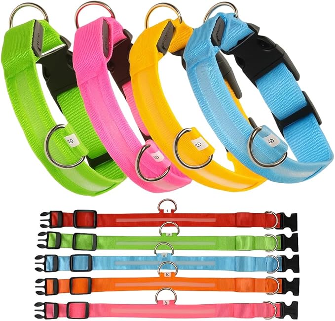 Generic LED Dog Collar, USB Rechargeable, Multi-Color Nylon Safety Light Up Pet Collars with Adjustable Buckle (Blue, L)
