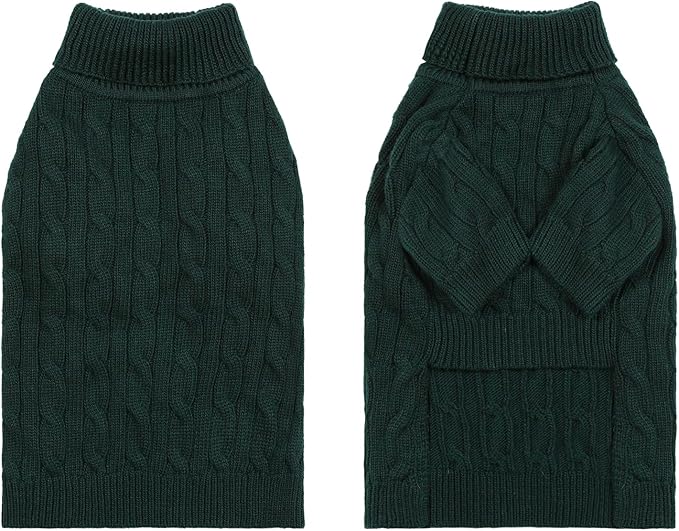 Small/Medium Dog Sweater, Warm Dog Winter Coat w/Sleeves, Comfortable High Neck Premium Dog Clothes for Mini Poodle-Best for Holidays, Daily Walks S Green