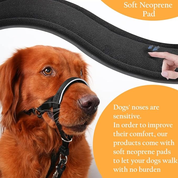 BARKLESS Head Collar for Dogs, No Pull Dog Nose Leash for Small Medium and Large Dogs, Dog Head Halter That Prevent Pulling for Easy Control on Walks (M (Snout 6 ¾-8 ¾"), Black)