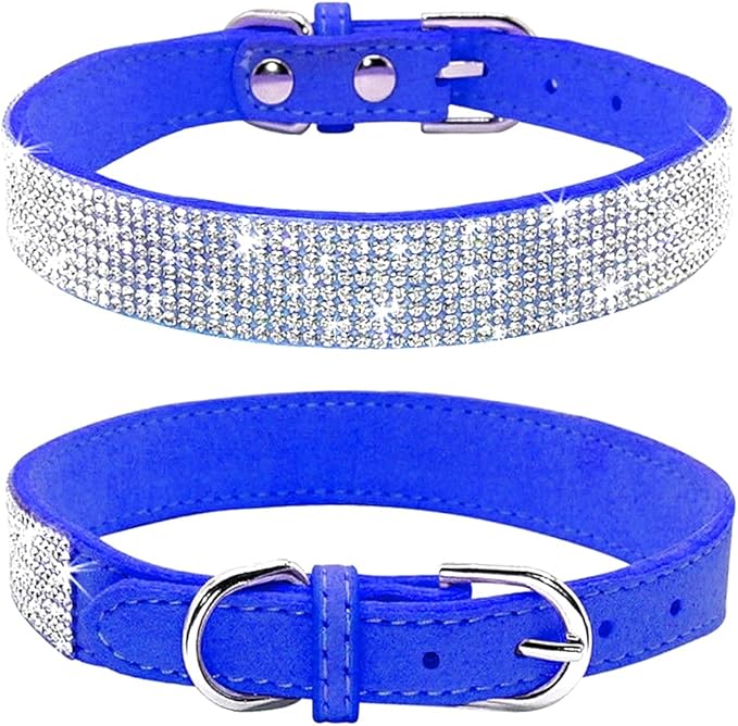 Cute Dog Collar with Bling Rhinestone, Fancy Crystal Diamond Glitter Pretty Jewel Soft Cat Collars for Small Medium Large Breed Dogs Girl Female Pet Puppy Kitten Terrier (M, Dark Blue)