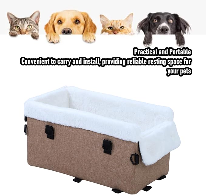 Diydeg Dog Car Seat, Soft Easy Installation Dog Booster Seat of Small Dogs and Cats, Portable Comfortable Travel Carrier Bed with Adjustable Straps for Cars, Trucks and SUVs (Khaki)