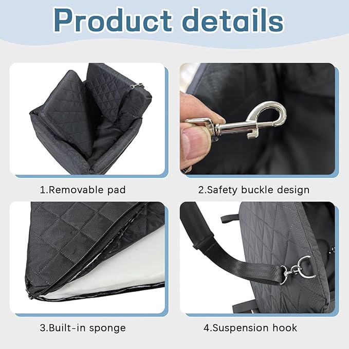 Dog Car Seat - Hammock Washable Detachable Removable Cover for Cat Carrier Pet Travel, Comfortable Safety Seat for Small Large Dogs Ideal for Road Trips Camping Truck Sedan SUV Vet Visits Dail