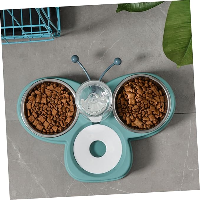 BESPORTBLE Multi-Function Pet Feeder with Automatic Water Dispenser Stainless Steel Bowl Non-Slip Design for Cats and Dogs Convenient Pet Waterer and Food Bowl Combo Green