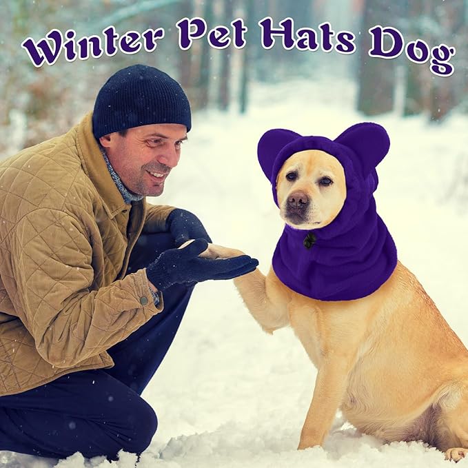 Winter Dog Hats Quiet Ears for Dogs Ear Muffs Pet Neck Warmer Scarf Hoodie Noise Protection Cover Beanie Head Wrap Costume for Pet Dog Cats(Purple,S)