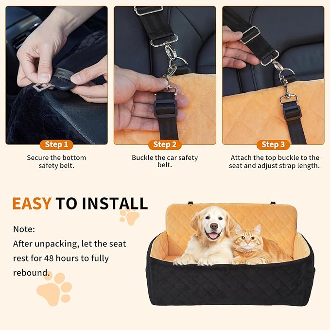 Dog Car Seat for Large Dogs Up to 55 lbs, Pet Booster Seat with Memory Foam, Non-Slip Washable Dog Car Bed with 2 Safety Leashes & Storage Pockets for SUV & Sedan
