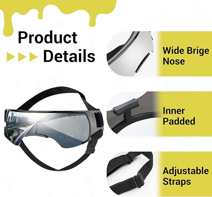 PETLESO Dog Goggles for Small Dogs with Helmet, 2PCS Doggy Sunglasses and Pet Motorcycle Helmet Set for Small to Medium Pet Outdoor Riding Walking, Silver Goggles Black Helmet