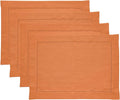 Solino Home Linen Placemats Set of 4 - Classic Hemstitch Pumpkin Placemats 14 x 19 Inch - 100% Pure Linen Table Mats for Holiday