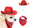 Dog Cowboy Hat and Bandana Scarf Dog Cat Sombrero Puppy Hat Dog Cat Costume Cosplay Cap Puppy Pet Dog Cat Holiday Pet Party Decoration (RED)