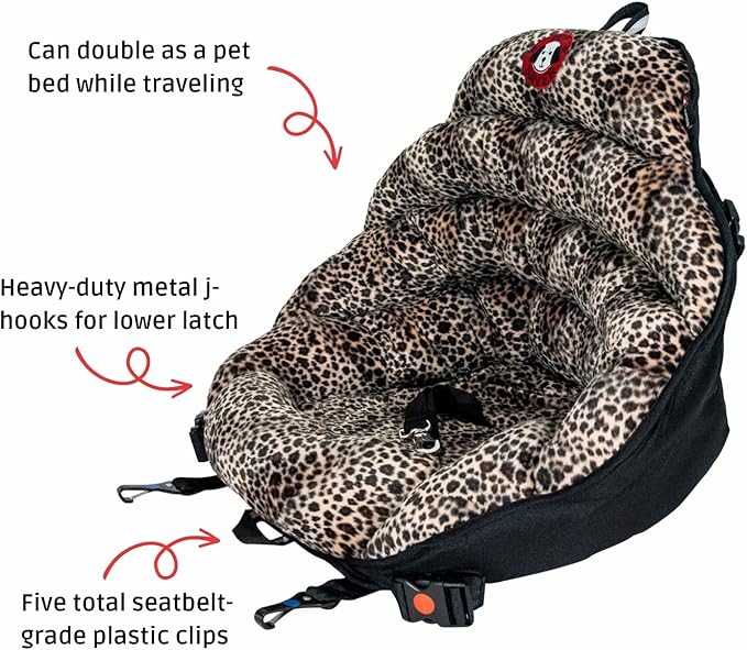 PupSaver Dog Car Seats for Small and Medium Dogs | Travel Booster Pet Seat | Crash-Tested Dog Bed for Cars | Compatible with Seat Belt Harness | Ideal for Dogs Up to 30lbs (Leopard with Black Trim)