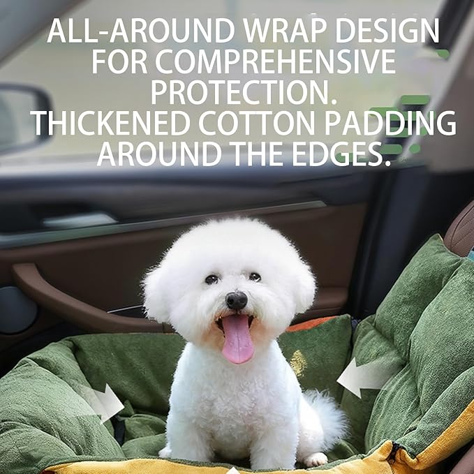 Small Dog Car Seat - Soft Portable 2 in 1 Pet Cushion with Pockets and Seatbelt, Large Cat Carrier, Travel Pet Booster for Truck SUV Back Front Road Trip Daily Commute Puppy Indoor Golf Cart Outing