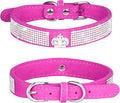 haoyueerHaoyueer Rhinestone Dog Collar, Cute Dazzling Sparkling Soft Suede Leather Dog Cat Rhinestone Collar Crystal Diamond Pet Dog Puppy Collar (S, Hot Pink-4)