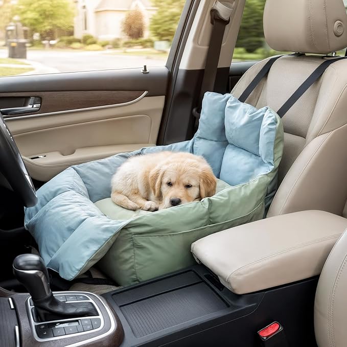 Dog Car Seat for Small Dogs: Doggy Seats Bed for Car Waterproof with Safety Leash - Pet Carseat Doggie Carriers with Storage Pockets, Hair Proof, Light Green