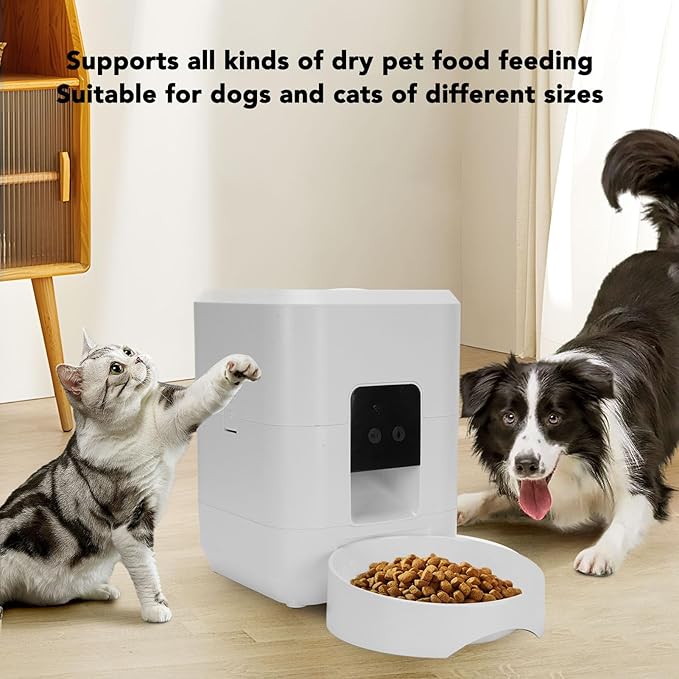 Automatic Dog Feeder, Timed Portion ControlDry Food Dispenser Accurate Distribution for Small and Large Cats Dogs Parallel Timed Feeding Suitable for Multi Pet Households (White)