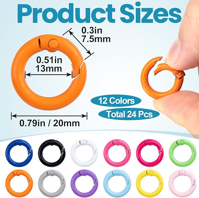 Spring O Rings,Round Spring Snap Keyring, Metal Carabiner Clips for Keychain Handbag Purse Dog