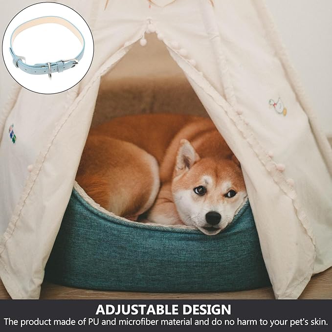 VALICLUD Adjustable Puppy Collar Pu Pet Neck Ring with Safety Buckle, Light Blue XL Dog Collar for Outdoor Use, Sturdy Pet Accessory for Puppies
