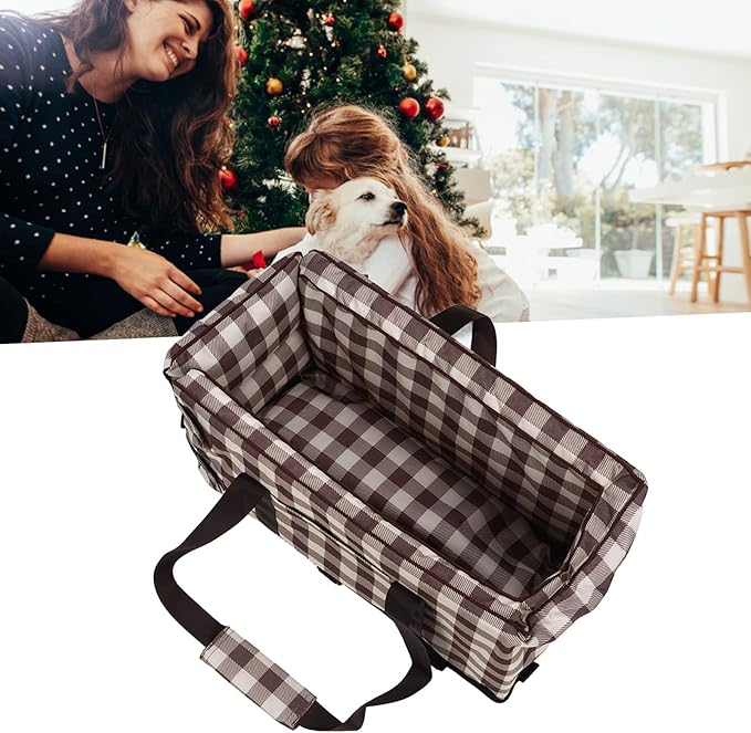 Dog Car Seat, Plaid Square Dog Car Seat, Soft Waterproof Dog Car Seat, Portable Stable Dog Armrest Booster Seat with Adjustable Pillow Pet Seat for Dogs and Cats