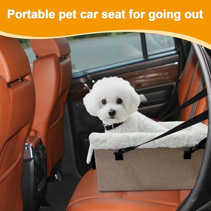 Soft Dog Car Seat, Portable Puppy Console Chair, 18 Inches Pet Cushion with Safety Buckle, Oxford Fabric Travel Bed with Comfort Padding, SUV Armrest Vehicle Seat Secure Straps