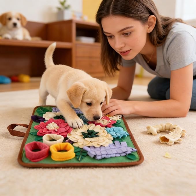 Snuffle Mat for Dogs - Folding Foraging Dispenser Base, Puppy Snuffle Mat, Soft Fabric Material, Interactive Nose Work Toy, for Training Feeding Licking Sniffing Digging Exercise Indoor Enrichment