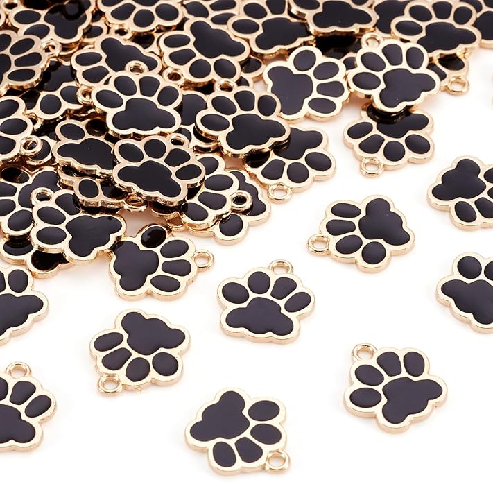 Crafans 100Pcs Enamel Paw Prints Dog Collar Charms Alloy Animal Cat Necklace Charms Puppy Footprint Dog Pendants for Crafts DIY Jewelry Making Supplies 17.5x16mm Black