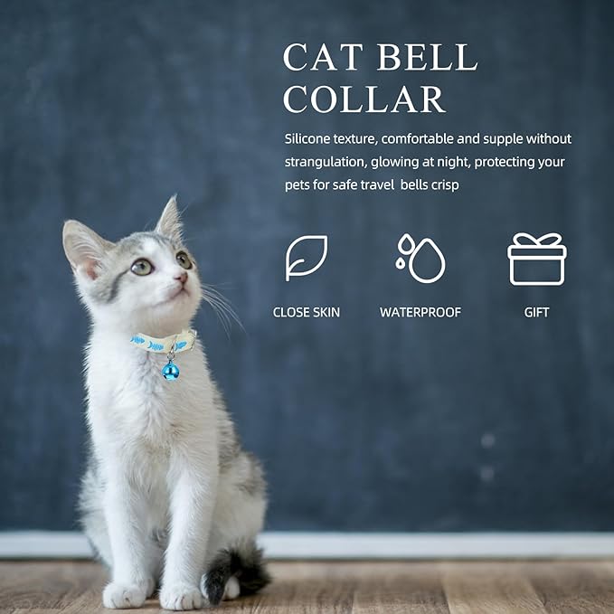 HEMOTON Fluorescent Pet Collar 3pcs Set with Fishbone, Human-Shaped Footprint Dog Paw Patterns, Silicone Night Anti-Lost Dog and Cat Collars for Safe Outdoor Walking Random Color