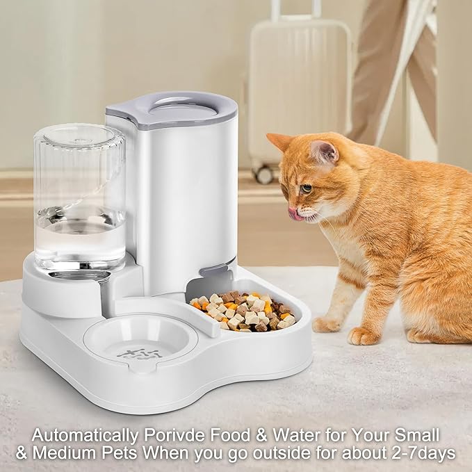 2 in 1 Pet Feeder and Water Dispenser, Automatic Cat Food and Water Dispenser, Gravity Pet Feeder for Small Medium Dog Puppy Cat Kitten