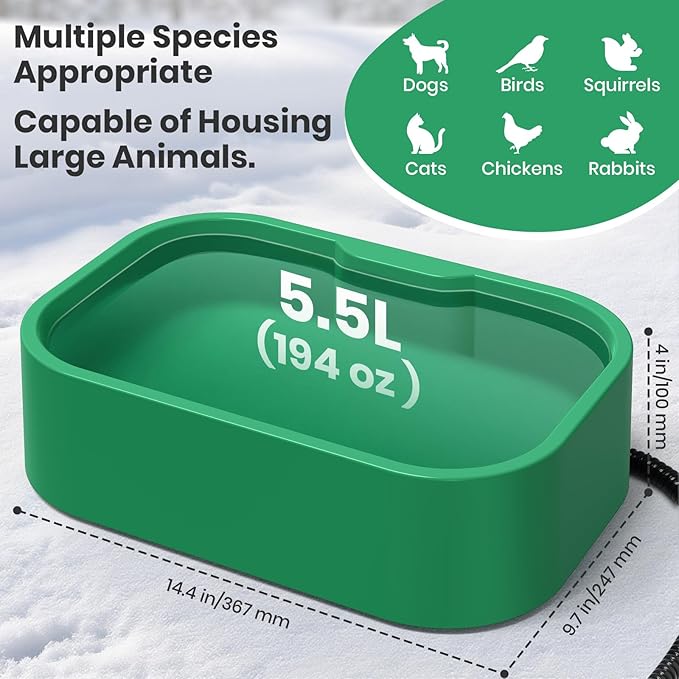 IPOW Extra Large Heated Water Bowl with 5 Layers Design for Heating & Heat Preservation Provides Drinkable Water & Food in Winter Heated Pet Bowl for Cat Rabbit Chicken Duck Squirrel, 194 fl oz