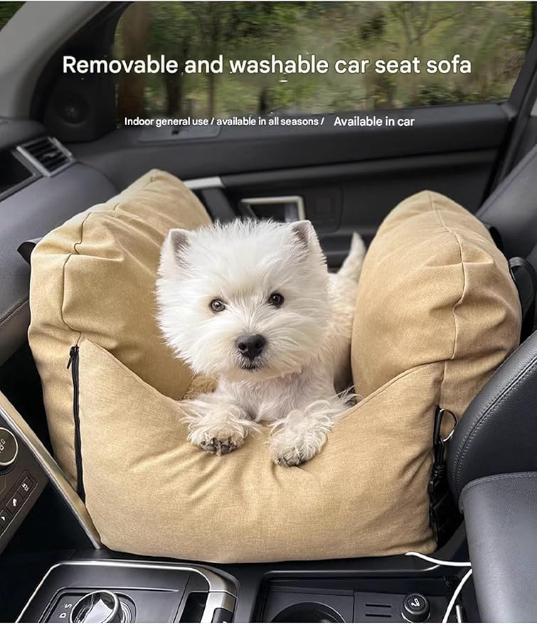 Dog Booster Car Seat for Dogs Up to 25 Pounds, Safe Pet Car Seat with Non-Slip Bottom, Travel Booster Dog Car Bed, Easy to Install, Fully Removable and Washable(Brown)