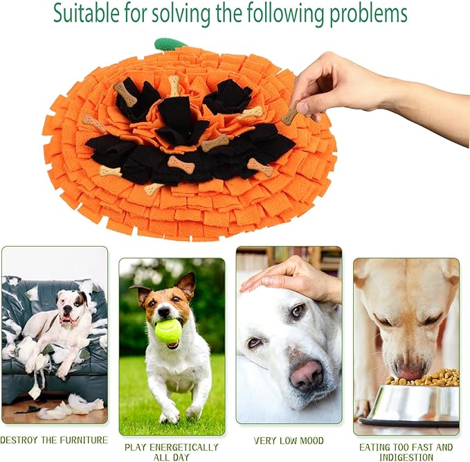 POPETPOP Dog Snuffle Mat Pumpkin Sniffing Feeding Mat for Large Breeds Compact Lightweight Dog Puzzle Toy Bright Design for Healthy Behavior