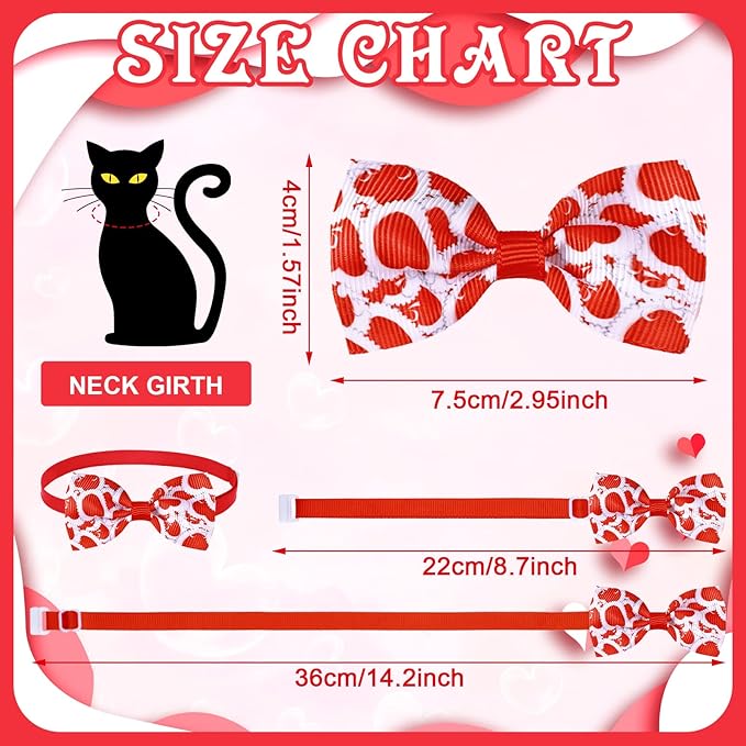 Eccliy 120 Pieces Valentines Day Dog Bow Tie Collar Set Valentines Dog Collar Bows Bulk Adjustable Pet Grooming Neckties for Large Medium Small Pet Cat Holiday Party Decoration Supply