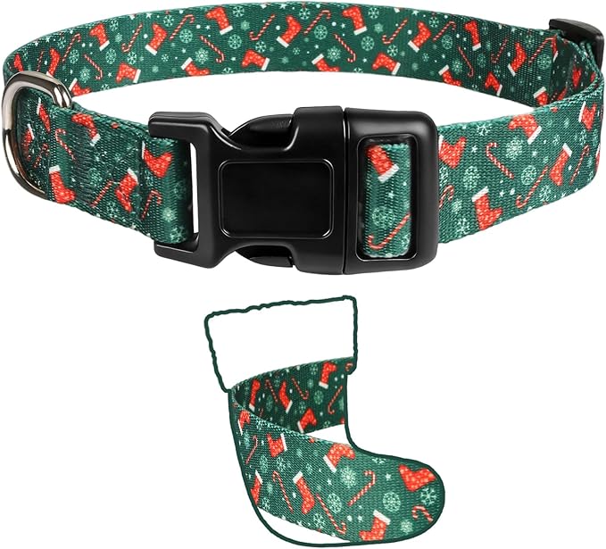 Christmas Dog Collar, Adorable Stocking Pattern Christmas Collar for Medium to Large Dogs - Comfortable & Cute Xmas Dog Collars, L