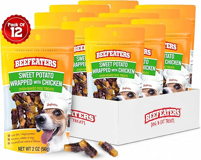 Beefeaters Sweet Potato Wrap with Chicken – Dog Treat. No Corn, Wheat, Soy or Gluten, Low Fat, Whole Muscle Jerky, Ideal for Training & Snacks