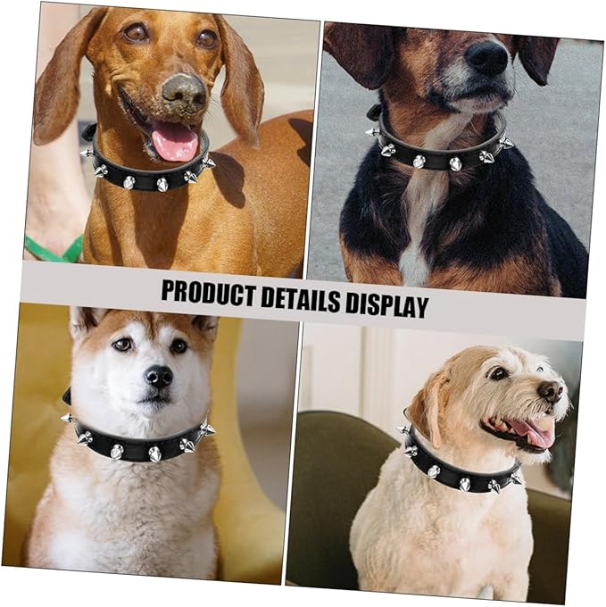 Rivet Dog Collar Adjustable Leather Studded Collar 2.0cm Wide Sturdy Black Medium Size for Small Dogs and Cats Training and Walking